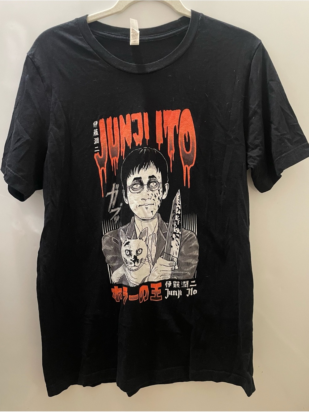 Junji Ito Collection Knife Cat T Shirt Men's Size L Black Short Sleeve Anime Tee